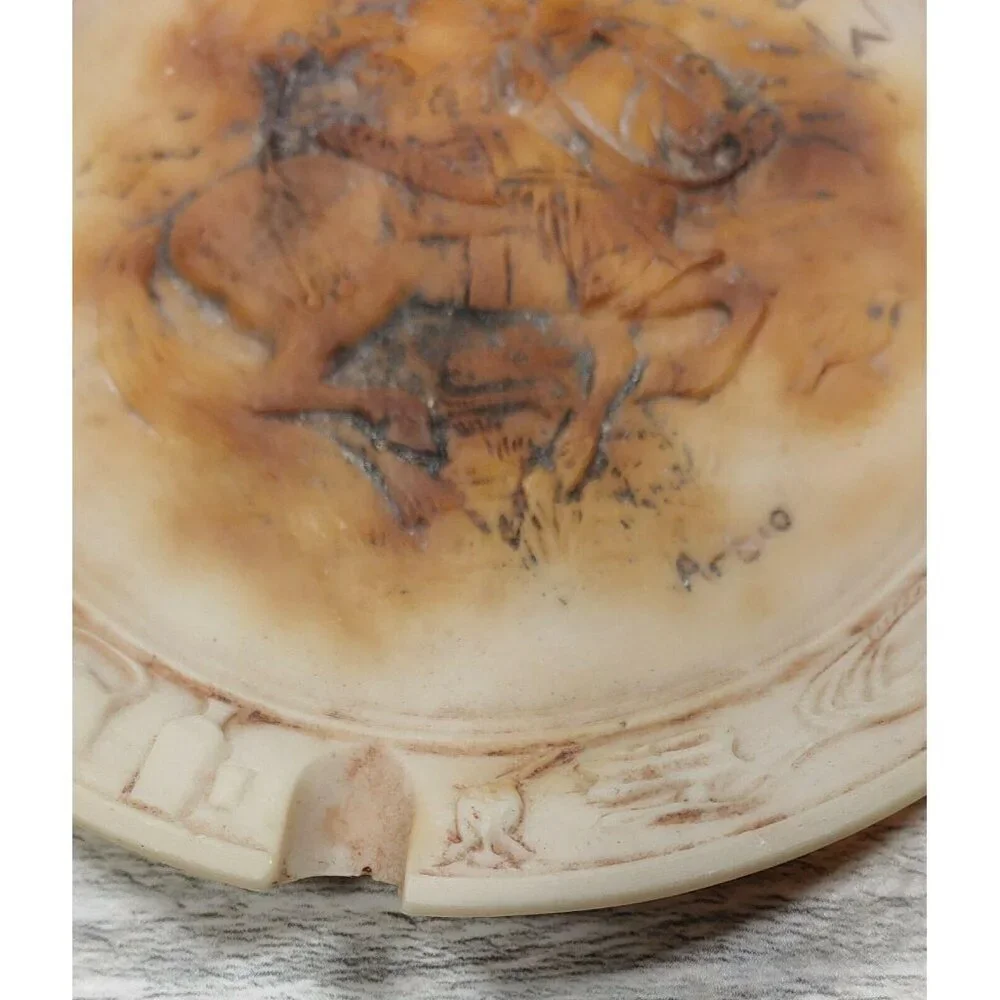 Argentinean Gaucho Horse Scene Beige Ashtray Arbio Man Detailed Rim Vintage